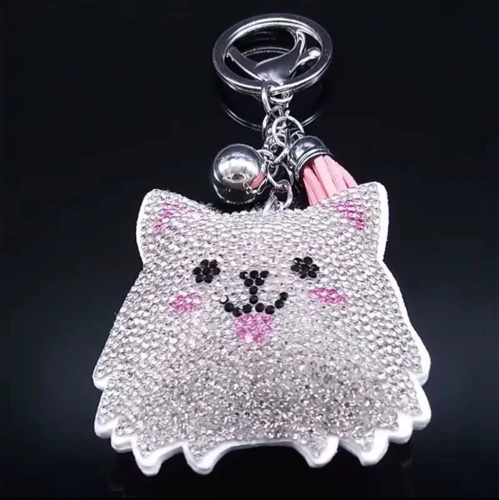 Bling Pomeranian Dog Crystal Rhinestone Keychain Bag Charm With Pink Tas…